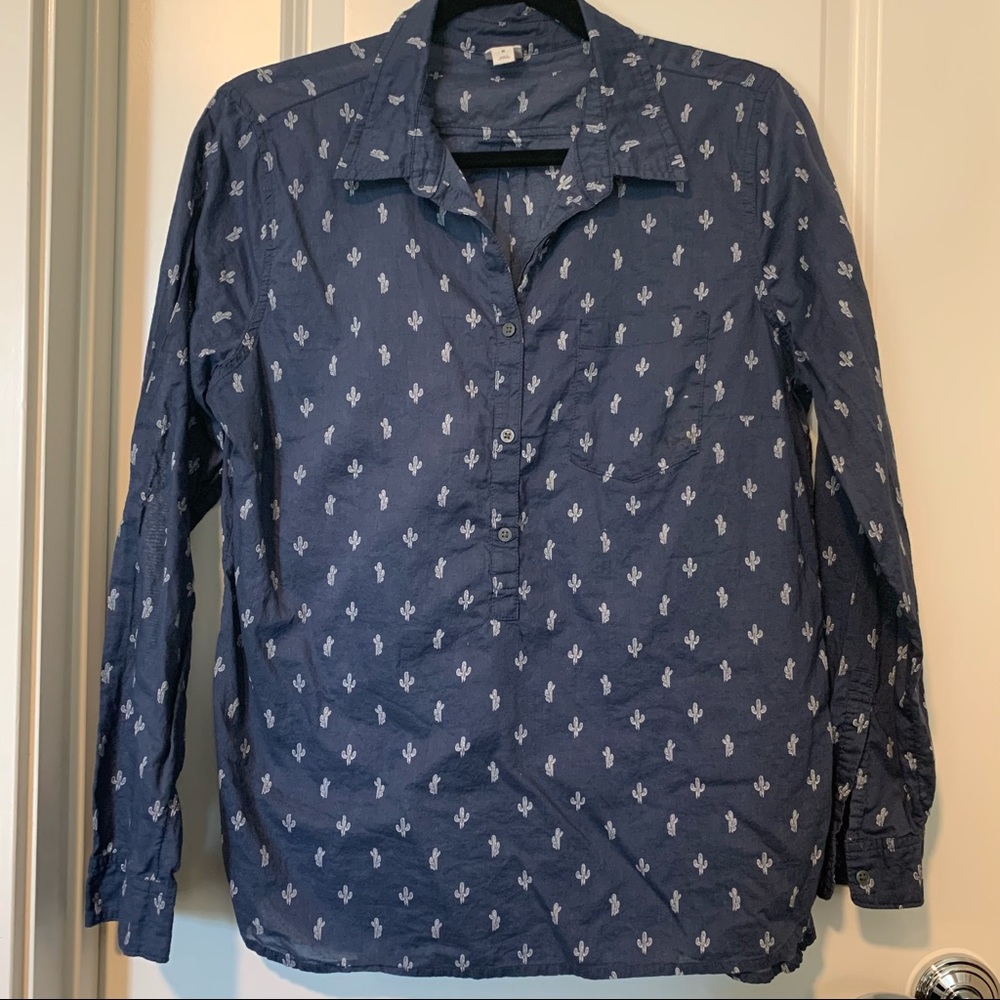 Gap Cactus Print Popover Chambray Long-Sleeve Shirt M